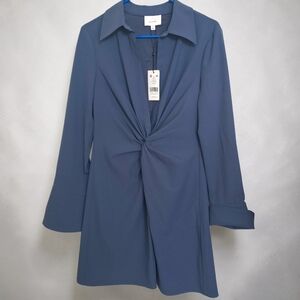 Cinq à Sept McKenna Dress Shadow Blue Twist Front Long Sleeve Size 6 NWT $365